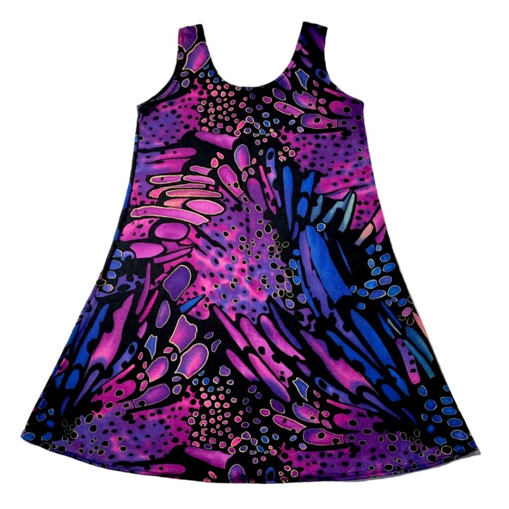 Jostar 90s Vintage Butterfly Print Slinky Tank Dress in Purple and Black Size L - Picture 2 of 7